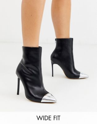 London Rebel wide fit stiletto pointed boots with silver toe cap