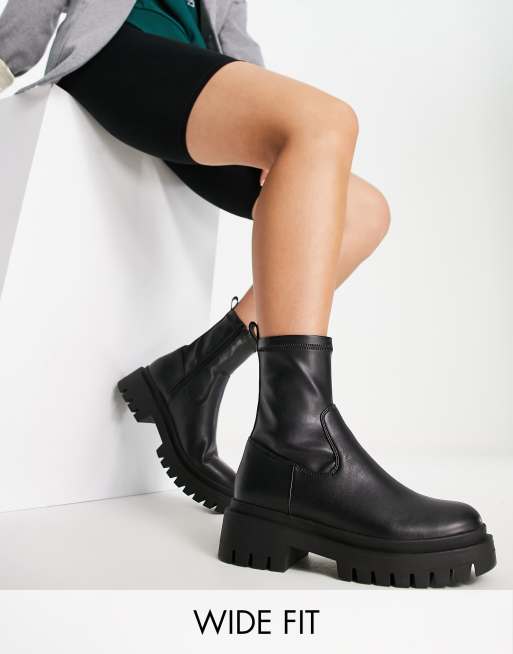London Rebel Wide Fit - Stivaletti a calza a pianta larga con suola spessa neri