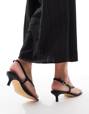 London Rebel Wide Fit Strap Detail Thong Heeled Sandals In Black