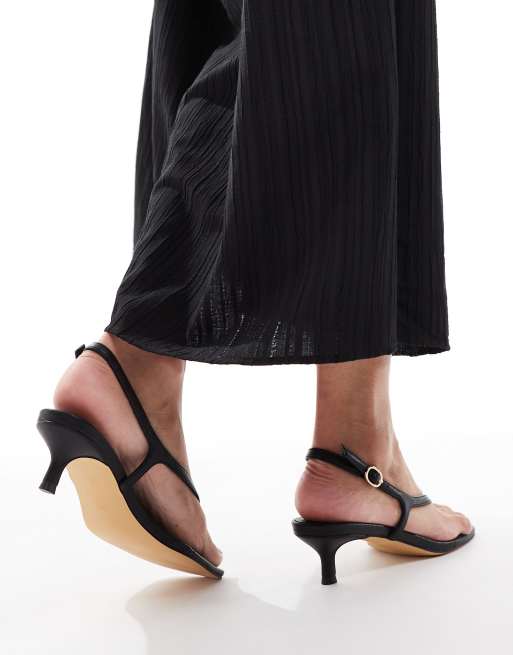 London Rebel Wide Fit strap detail thong heeled sandals in black