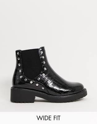 black croc studded chelsea boots