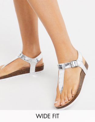silver flat sandals wide fit