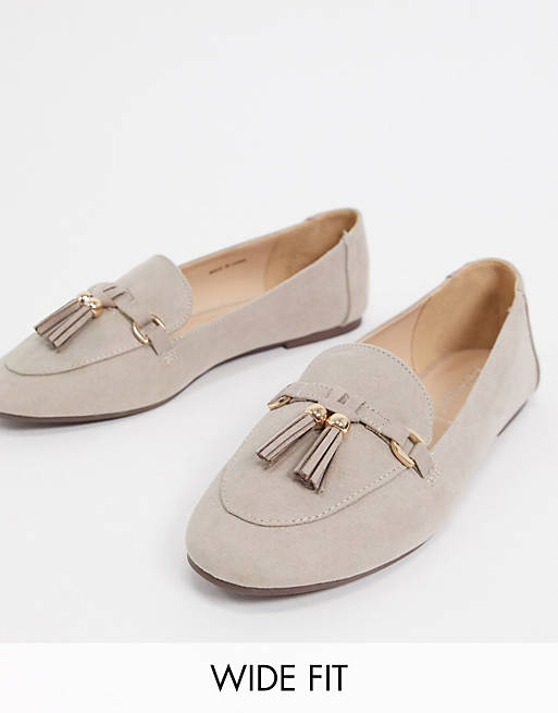 London Rebel Wide Fit tassel loafers in taupe | ASOS