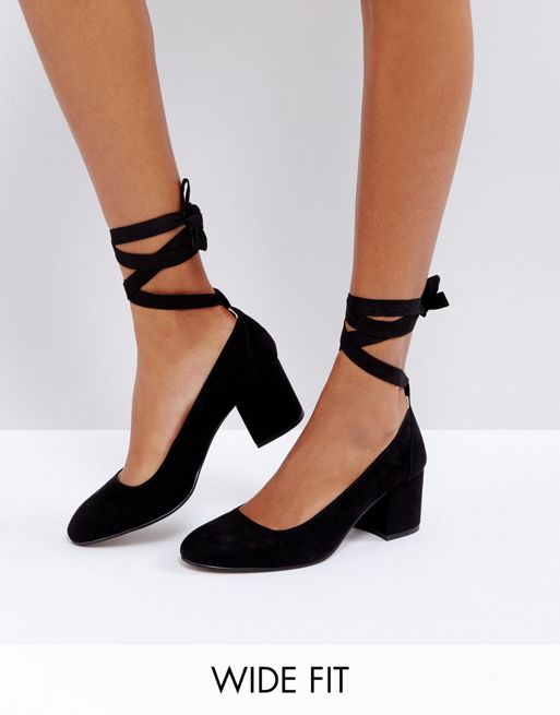 London Rebel Wide Fit Tie Ankle Kitten heel Shoes | ASOS