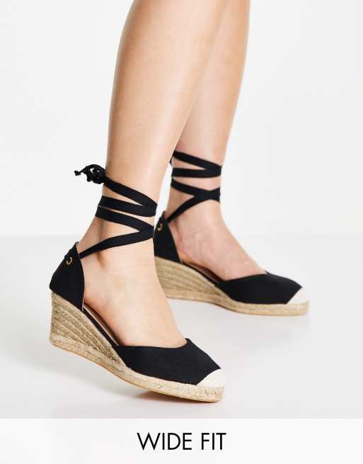 London Rebel Wide Fit Tie Leg Espadrille Wedges