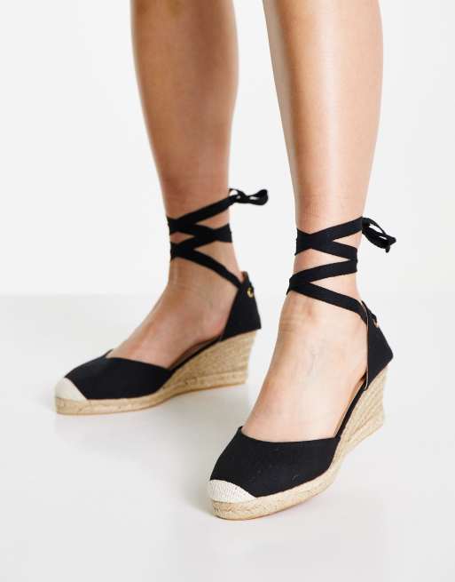 London Rebel Wide Fit Tie Leg Espadrille Wedges