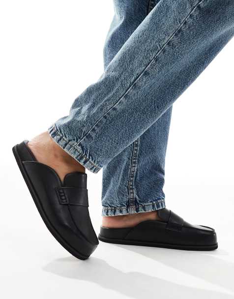 London Rebel Wide Fit Violet slip on mules in black - view 1
