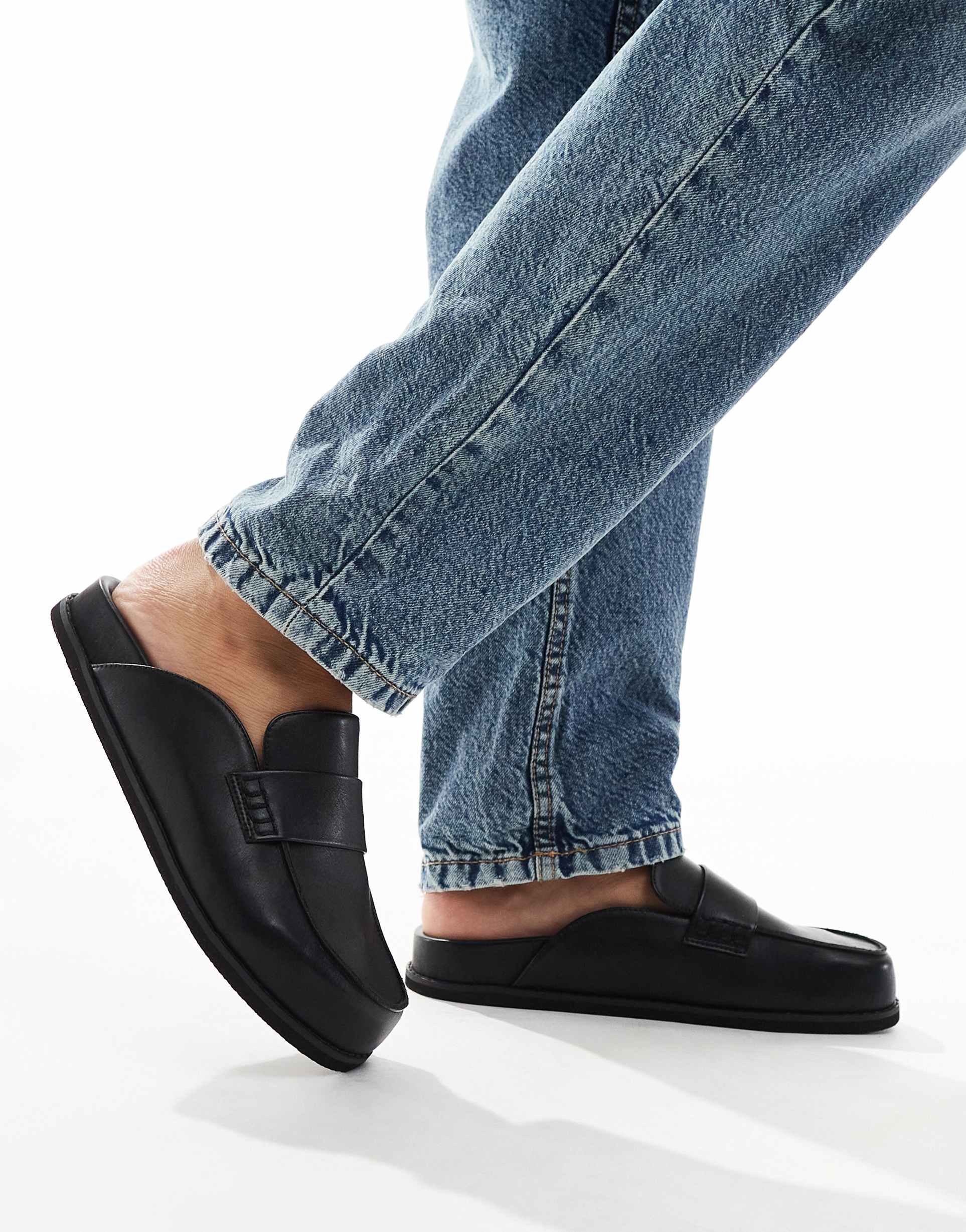 london rebel wide fit violet slip on mules in black
