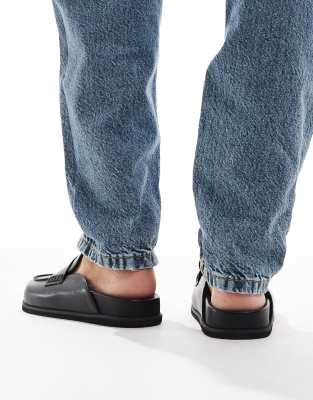 London Rebel Wide Fit Violet Slip On Mules In Black
