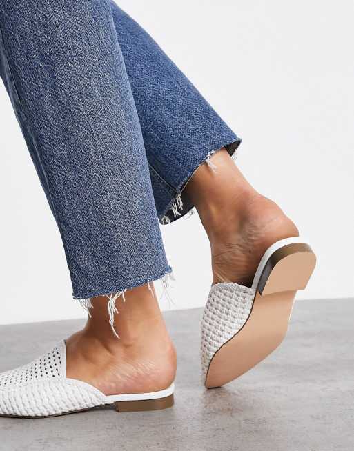 white woven mules