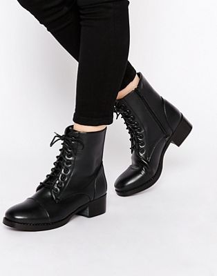 black flat lace up ankle boots
