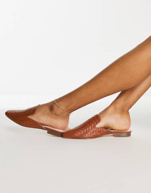 Tan store woven mules