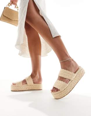 London Rebel Woven Strap Sandals In Cream-white