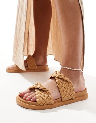  woven twist strap sandals in tan