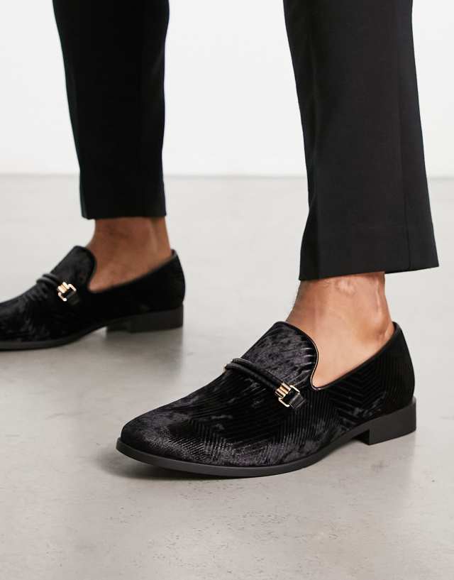 London Rebel X bar loafers in black velvet