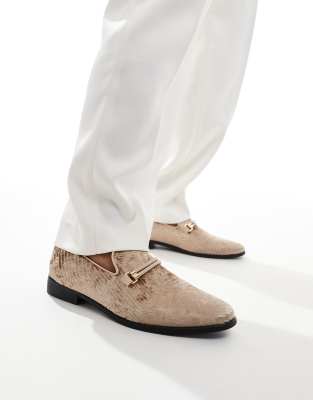 London Rebel X bar loafers in cream velvet-White φωτογραφία