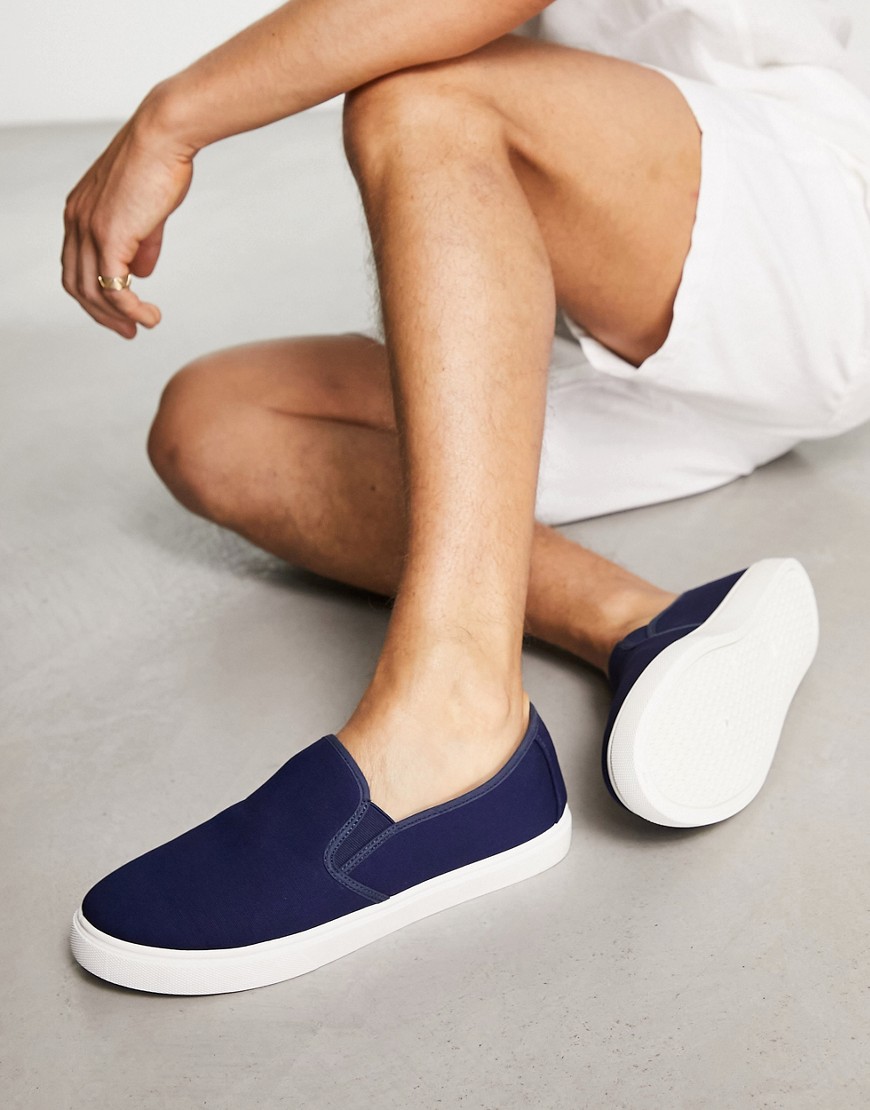 London Rebel X canvas slip on canvas sneakers in navy