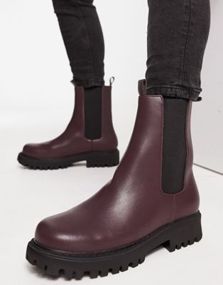 London Rebel X chunky mid calf chelsea boots in red