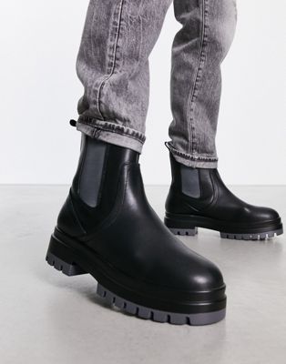 London Rebel X chunky mid calf chelsea boots with contrast sole in black/grey