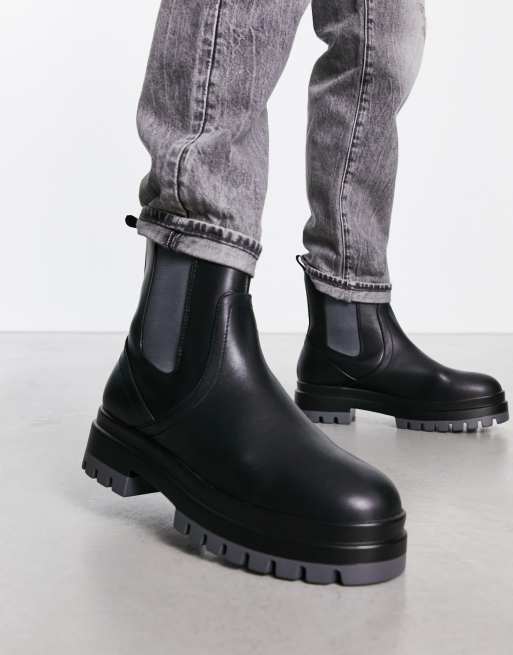 London Rebel X chunky mid calf chelsea boots with contrast sole in