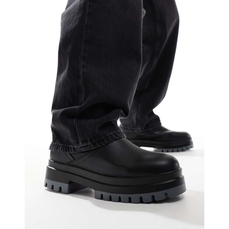 London Rebel X chunky mid leg chelsea boots with contrast sole in black and grey ASOS