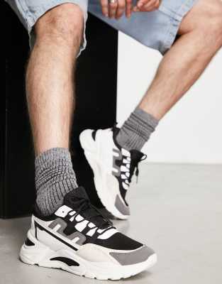 London Rebel X chunky paneled sneakers in beige mix-White