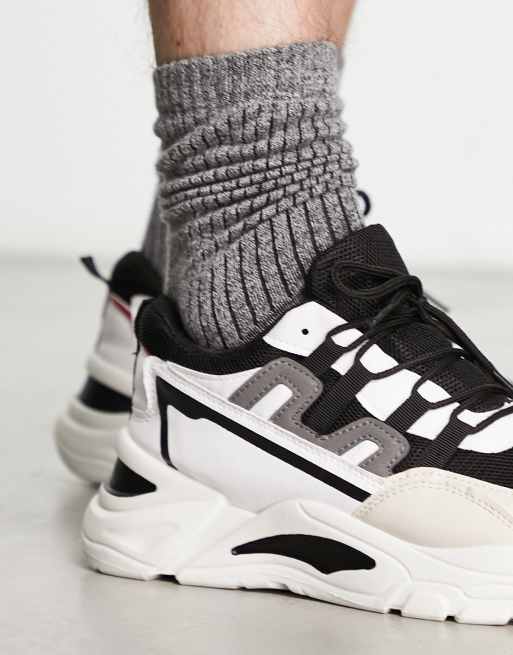 London Rebel chunky sneakers in black and white