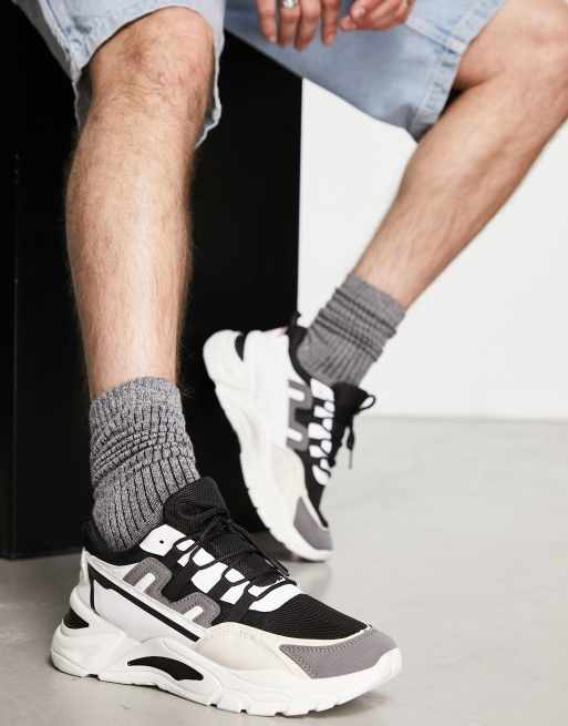 London Rebel X chunky panelled trainers in beige mix