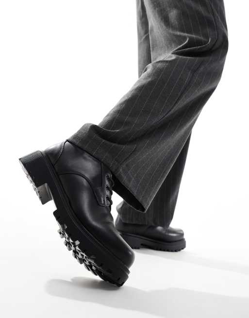 London Rebel X cleated sole chunky lace up shoes in matte black ASOS