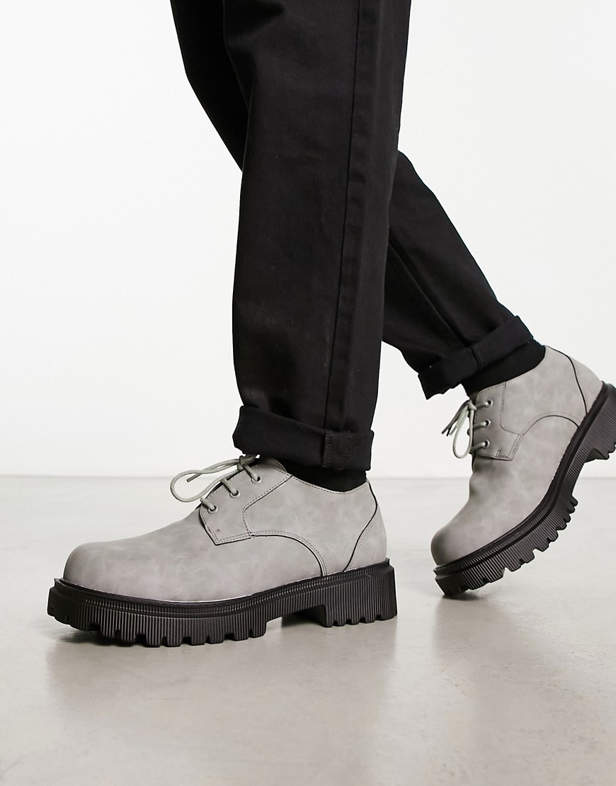 London Rebel X cleated sole chunky shoes in gray