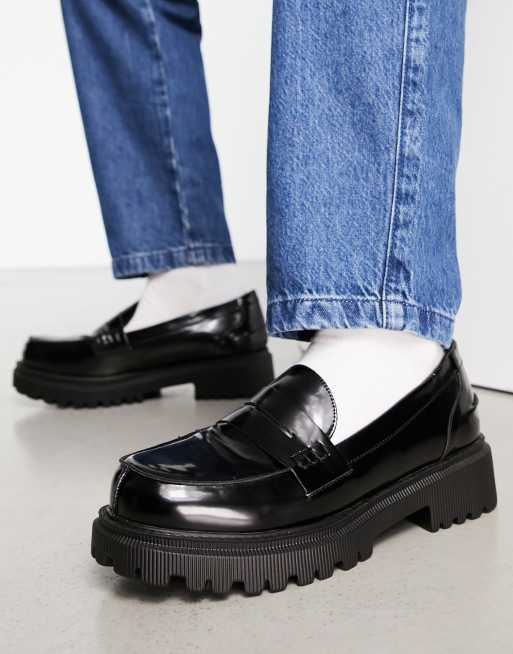 London Rebel cleated sole penny loafers in box | ASOS