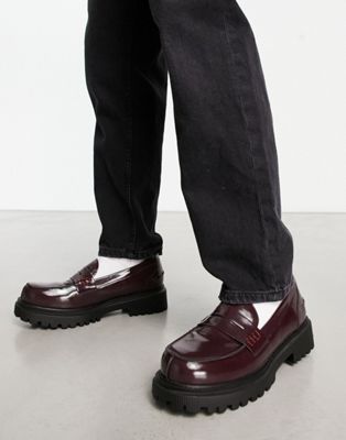  cleated sole penny loafers in burgundy box