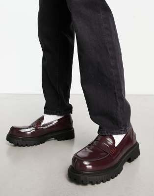 London Rebel X London Rebel x cleated sole penny loafers in burgundy box-Red