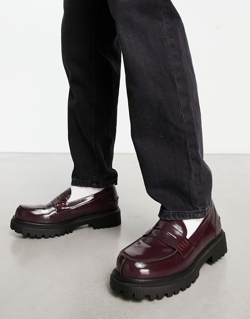 London Rebel x cleated sole penny loafers in burgundy box-Red