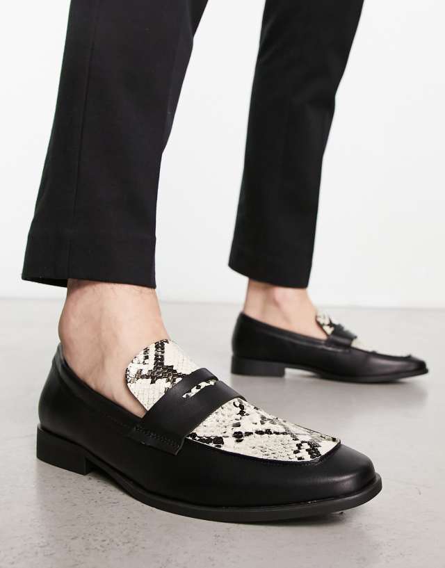 London Rebel X faux leather penny loafers in snake print