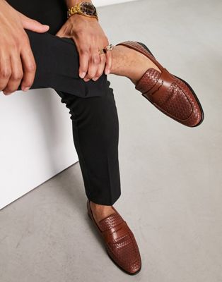  faux leather woven loafers in tan