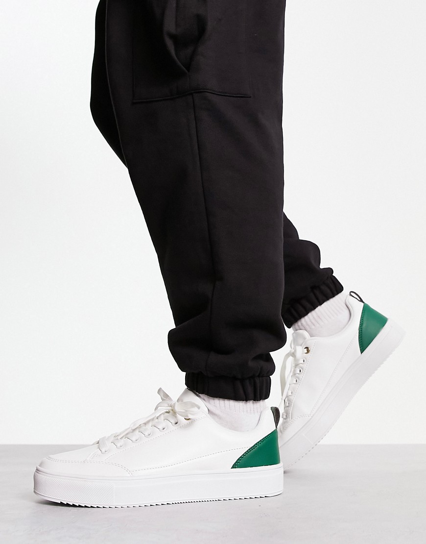 London Rebel X flatform lace up sneakers in white green contrast