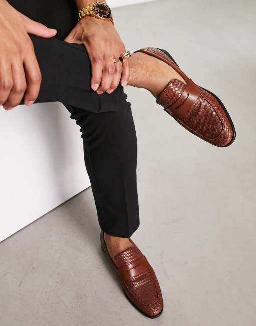 London Rebel X - Geweven loafers van imitatieleer in bruin