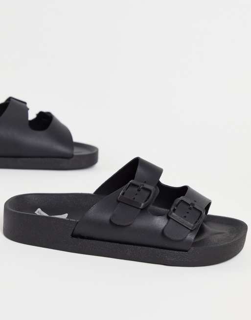 London Rebel X jelly buckle sliders in black