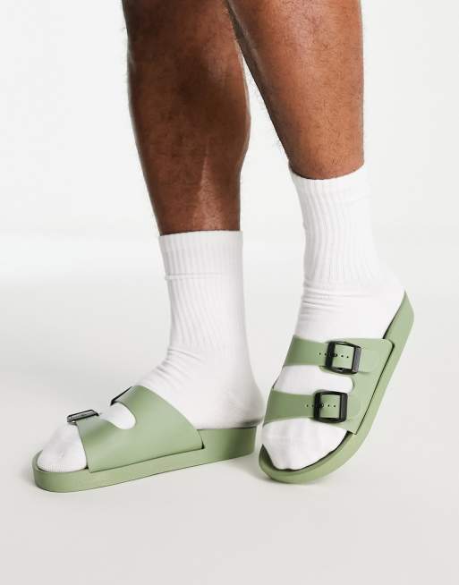 London Rebel X jelly buckle sliders in khaki, 2 of 4