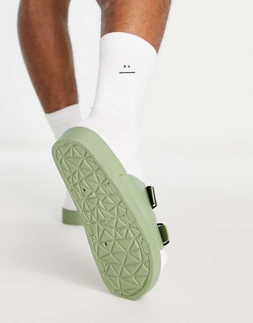 London Rebel X jelly buckle sliders in khaki, 3 of 4