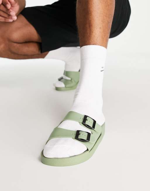 London Rebel X jelly buckle sliders in khaki, 4 of 4
