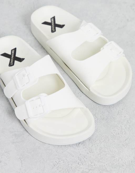 London Rebel X jelly buckle sliders in white