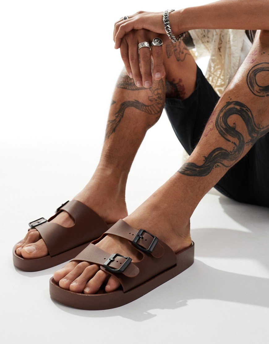 jelly buckle slides in tan-Brown