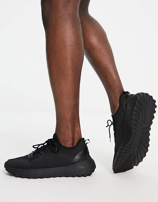 London Rebel X knitted chunky sole trainers in black | ASOS