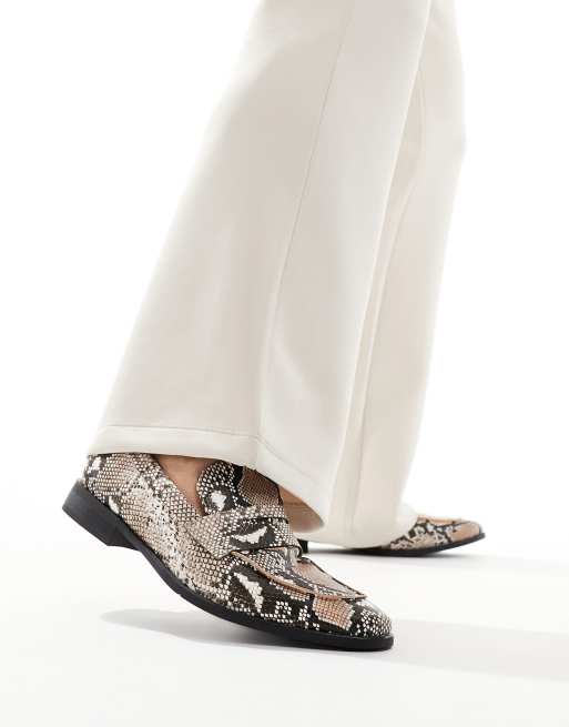 London Rebel X – Loafersy penny we wzór skóry węża