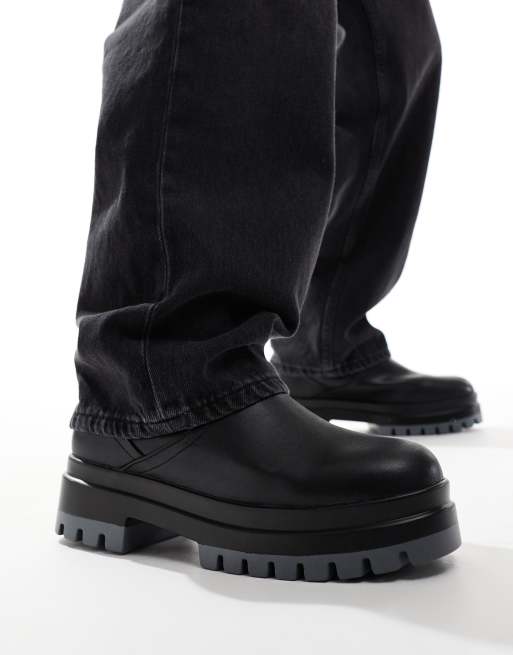 London Rebel X – Mittelhohe Chelsea 97535L boots in Schwarz und Grau mit dicker Kontrast-Sohle