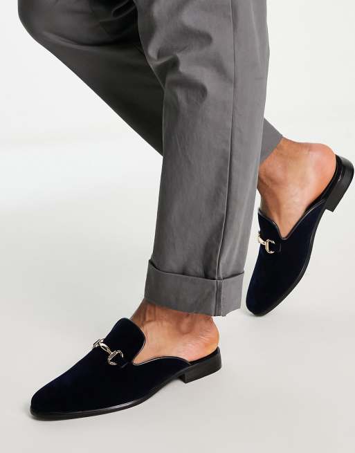 London Rebel X - Mocassins en velours avec bordure imitation cuir - Bleu marine