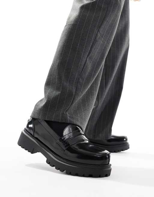 London Rebel X - Penny loafers met dikke zool met profiel in zwart
