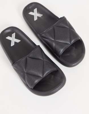 London Rebel X quilted sliders in black